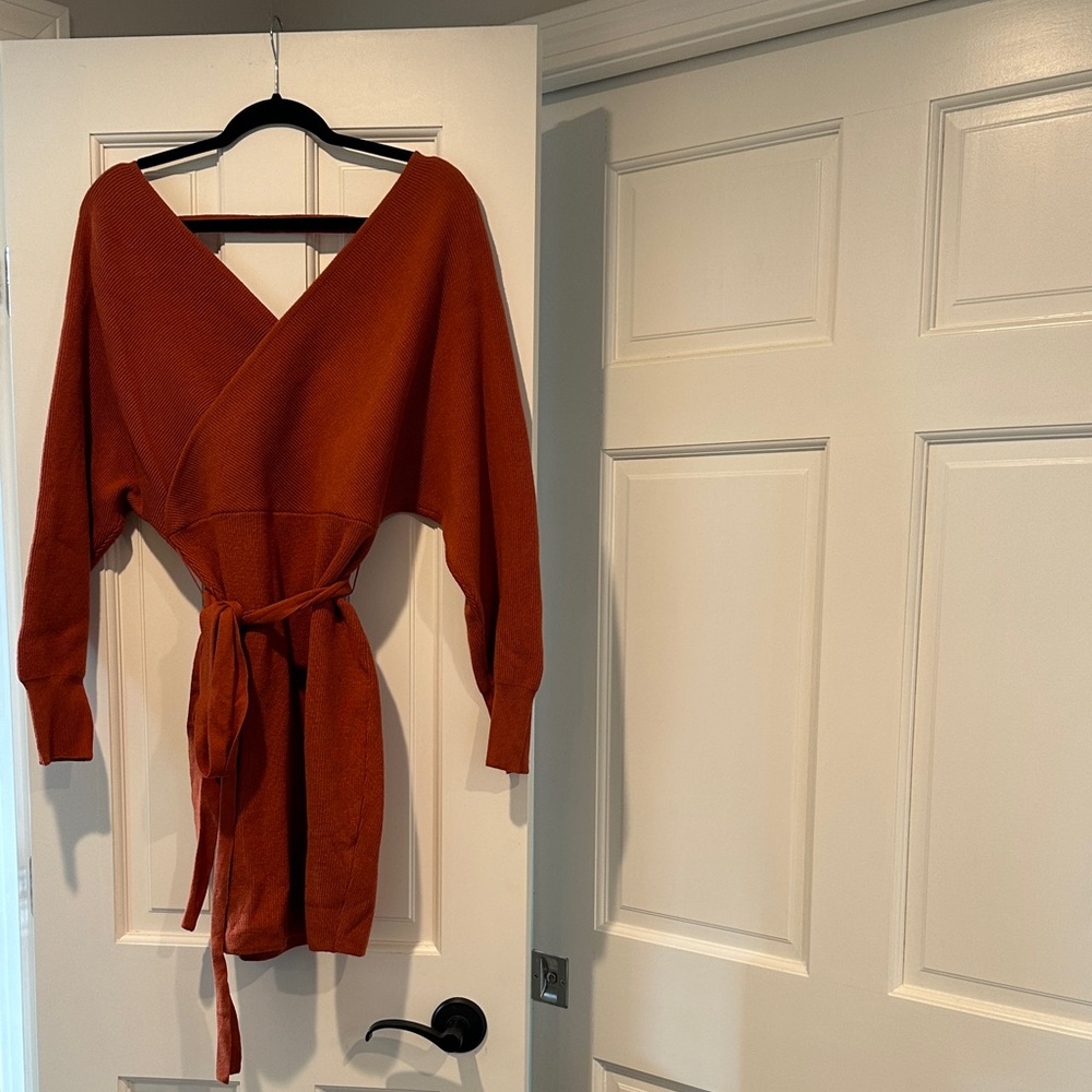 Rust Orange Wrap Sweater